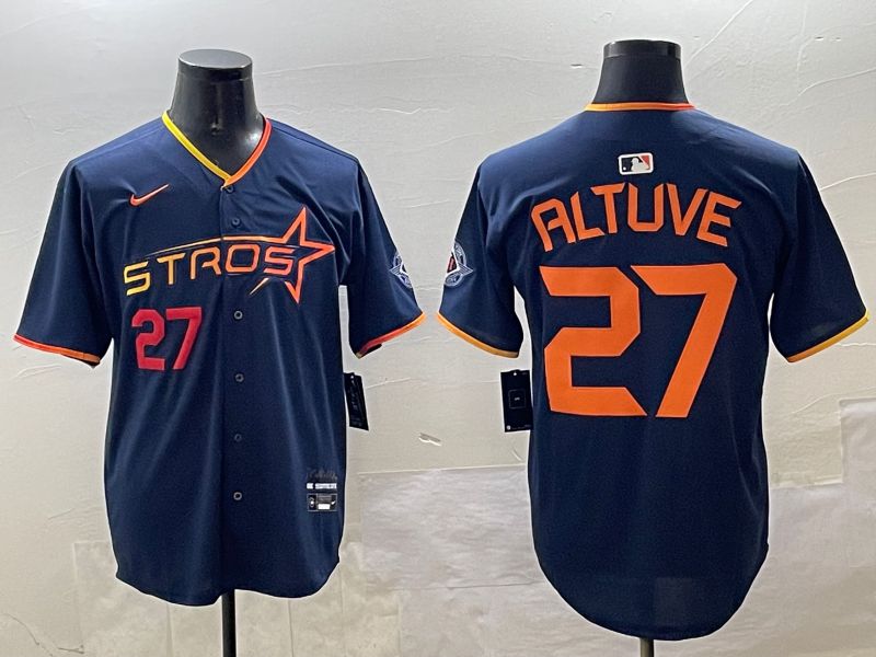 Men Houston Astros 27 Altuve Drak Blue Three generations Joint Name 2025 Nike MLB Jersey style 5